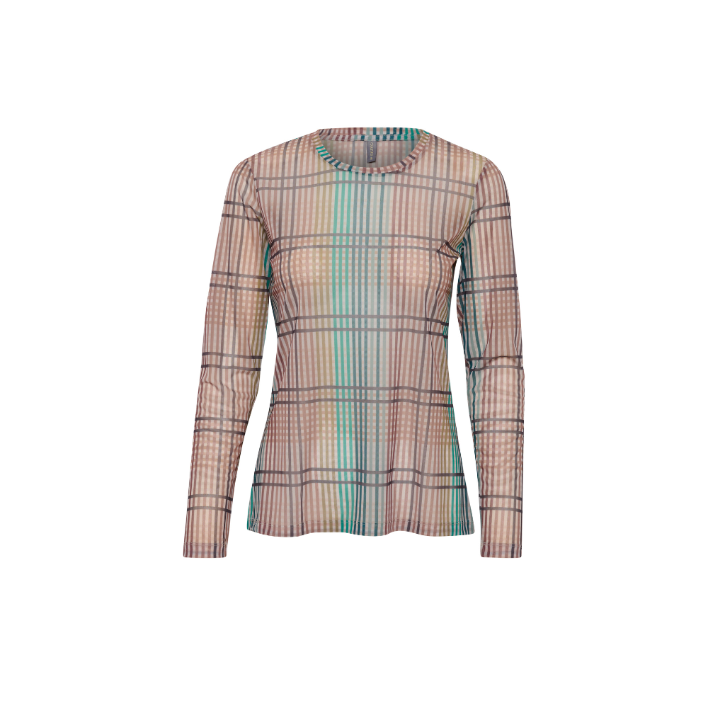 Mesh Bluse 50109392 Brown Check