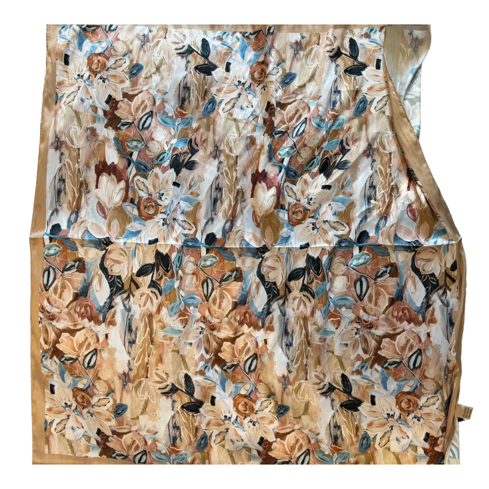 Tørklæde beige med maleri blomster 011